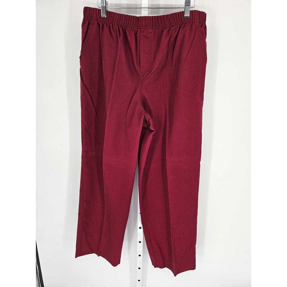 White Stag Red Cotton Blend Elastic-Waist High-Rise Twill Trouser Size 16